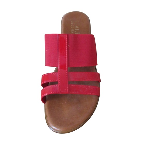 Italian Shoemakers Red Wedge Sandals Size 9 Slip On Stretch Summer Classic Italy - Picture 3 of 9
